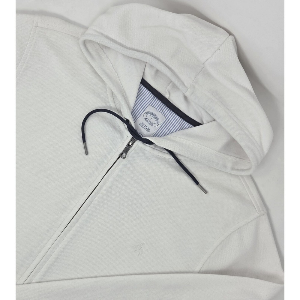 Brooks Brothers Full Zip‎ Hoodie Mens Large White Sweatshirt Jacket Pockets